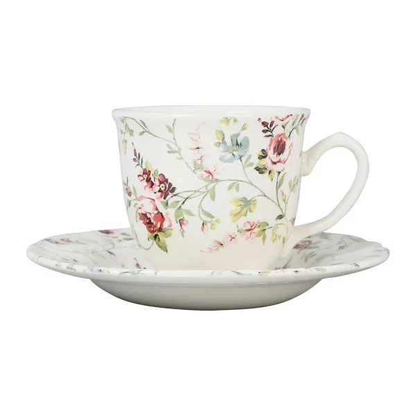 marque pas cher Comptoir De Famille Tasse Et Sous-tasse En Faïence Multicolore – P’tites Fleurs 1