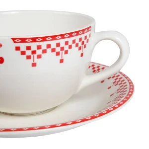 boutique en ligne france Comptoir De Famille Tasse Et Sous-tasse En Faïence Damier Rouge – Campagne 12