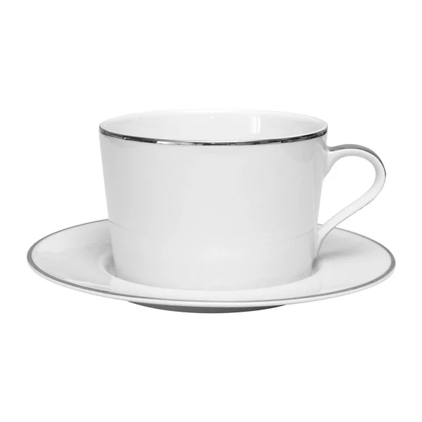 des prix incroyables Côté Table Tasse Et Sous-tasse En Porcelaine Blanc Et Platine – Ginger 1