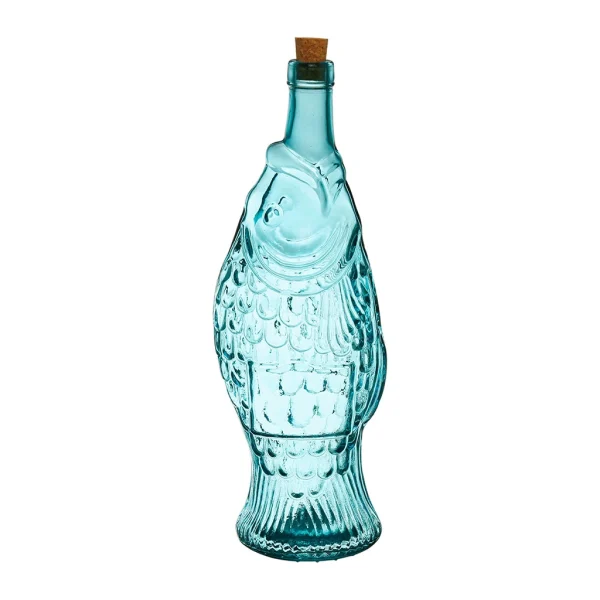 boutique Côté Table Bouteille Poisson Turquoise 1.1l En Verre Recyclé 1