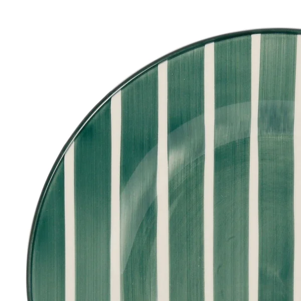 Côté Table Assiette Plate Rayée Sauge D28cm En Faience – Campagne marque pas cher 4