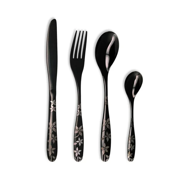 en vente TARRERIAS BONJEAN Ménagère 16 Pièces En Inox Noir Motif Printemps 1