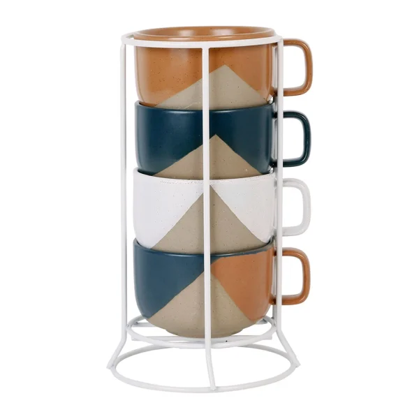 france en ligne SEMA DESIGN Tasse à Thé Avec Support En Grès Indigo, Blanc Et Terracotta -courba 1