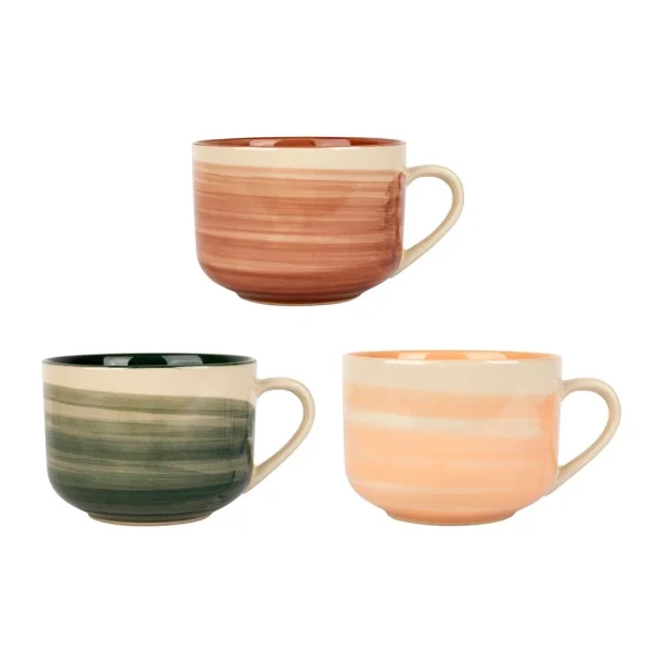 SEMA DESIGN Tasse Dejeuner X3 Sweet Leaves Terracotta+vert+corail 60cl-d12xh8.5cm Gres soldes en ligne 1