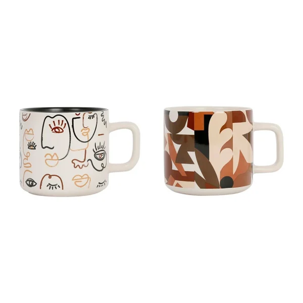 SEMA DESIGN Tasses à Thé X2 Visage Beige Et Brun 37.5cl En Grès – Terre Brulée authentiques 1