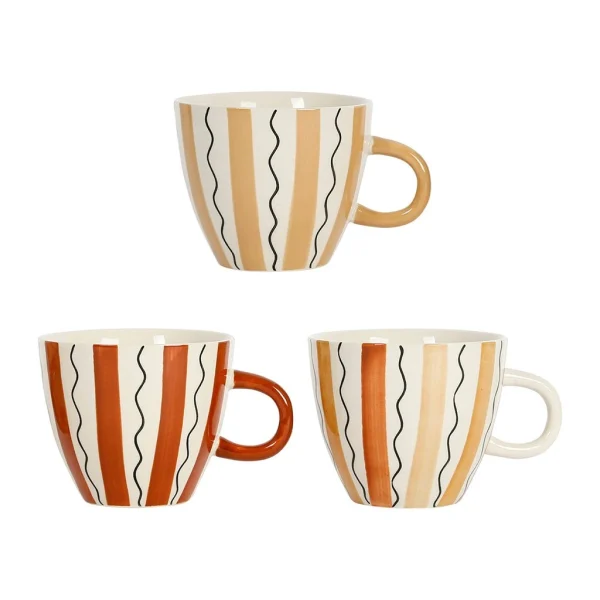 destockage SEMA DESIGN Tasses à Déjeuner X3 Rayés Terracotta 60cl En Grès – Madeira 1